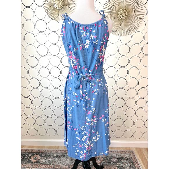 VTG Malia Honolulu Womens Midi Dress 10 Blue Floral Dainty Feminine Retro Cotton - Picture 3 of 16